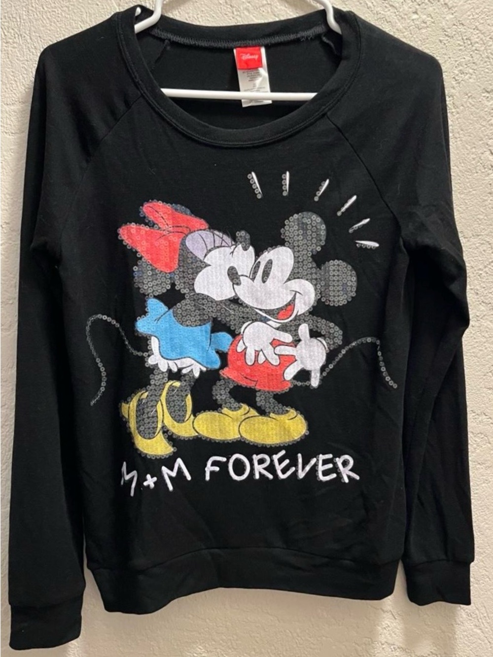 Disney Black Long Sleeve Mickey & Minnie Graphic Tee with Red Bow